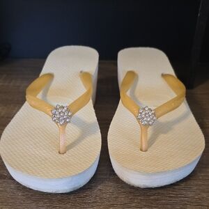 Havaianas Wedges Cream and Tan Sandals with Crystal Accent